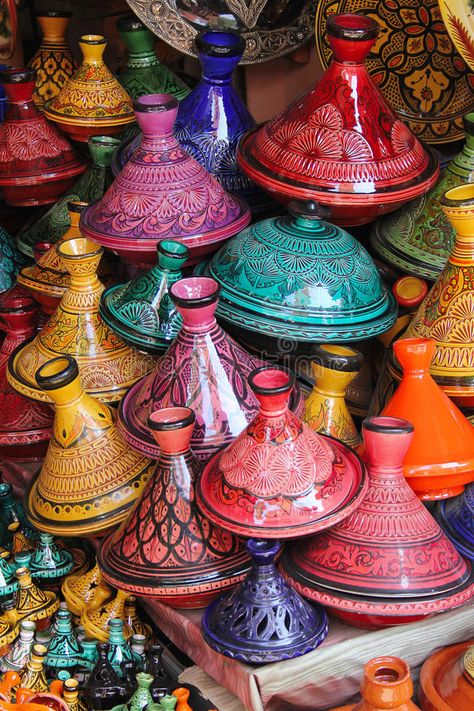 Photo about Marrakesh: colorful selection of tajines, the famous traditional pot and dish from Morocco, seen in the souks of the Old Medina in Marrakesh. Image of cheerful, brown, handmade - 30360141 Moroccan Inspiration, Morocco Travel, Moroccan Design, Moroccan Decor, Moroccan Style, Marrakech, Color Inspiration, Ramadan, Morocco