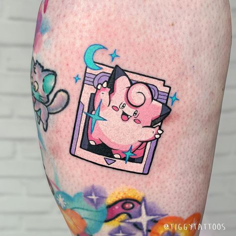 Gengar Clefairy Tattoo, Clefable Tattoo, Bulbasaur Tattoo Ideas, Clefairy Tattoo, Tattoo Ideas Pokemon, Simple Pokemon Tattoo, Traditional Pokemon Tattoo, Pokémon Sleeve, Pokémon Flash