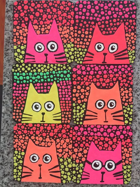 Cat Art Projects For Kids, Sharpie Art Projects, Easy Acrylic Painting Ideas, Animal Art Projects, Kindergarten Art Projects, Acrylic Painting Ideas, Easy Acrylic Painting, 4th Grade Art, 3rd Grade Art