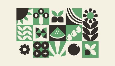 Vector bauhaus plants natural geometric ... | Premium Vector #Freepik #vector Tiles Illustration, Office Graphics, Geometry In Nature, Plant Vector, Geometry Design, Geometry Pattern, Geometric Background, Nature Illustration, Banners