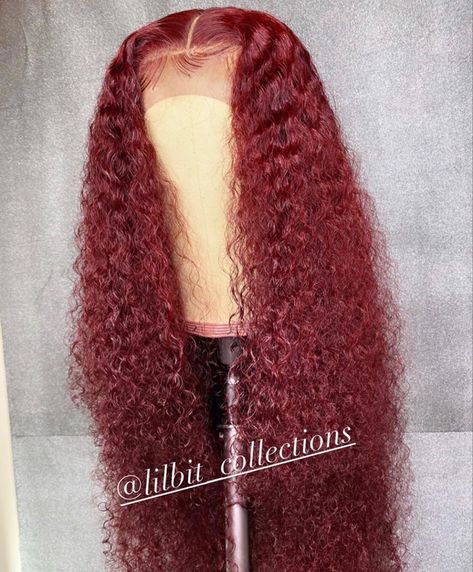 Long curly red cherry burgundy deep wave hair wig frontal🍒 Burgundy Deep Wave, Red Curly Wig, Colored Human Hair Wigs, Red Curly Hair, Cute Hair Colors, Frontal Hairstyles, Deep Wave Hairstyles, Pretty Hair Color, Curly Lace Front Wigs