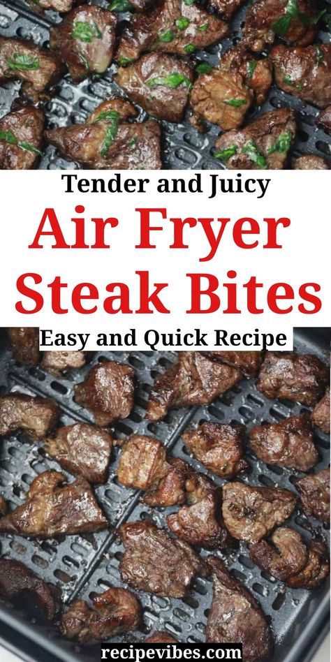 Air fryer Steak bites recipe. Tender and juicy steak tips with garlic butter. Garlic Steak Bites Air Fryer, Steak Bites In Air Fryer, Air Fryer Cube Steak, Best Steak Seasoning, Air Fryer Steak Bites, Air Fry Steak, Striploin Steak, Beef Stew Meat Recipes, Recipe With Garlic