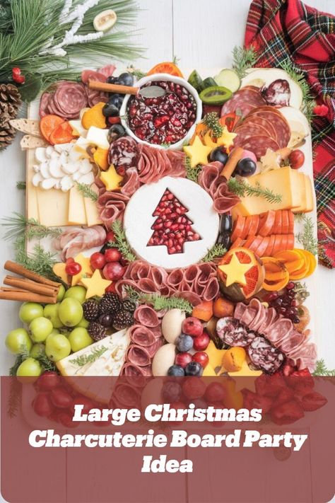 A vibrant Christmas charcuterie board with star-shaped cheeses, seasonal fruits, and meats for a party. Christmas Charcuterie Board Ideas, Charcuterie Board Christmas, Xmas Brunch, Holiday Charcuterie Board, Large Charcuterie Board, Christmas Charcuterie Board, Simple Snacks, Christmas Charcuterie, Charcuterie Board Ideas