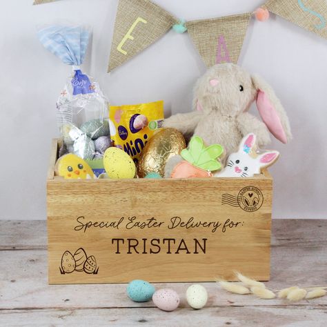 🐰✨ Hop into Easter with our Personalised Wooden Special Easter Delivery Crate! 📦🌸 Our adorable crate is perfect for holding all your Easter treats, goodies, and surprises! 🍫🥕🎁 Take advantage of our range of personalised Easter gifts, specially designed for kids. 🐣💕 Use Code EASTER10 for 10% off our Easter Collection! 🌷🛍️ Don't miss out on this egg-cellent offer! Link in Bio. 📲🐇 #EasterGifts #PersonalisedEasterCrate #EasterSurprises #KidsEasterGifts #DiscountCode #LimitedTimeOffer #EggCiti... Kids Hamper, Easter Hamper, Easter Bunny Treats, Personalized Easter Eggs, Easter Favors, Easter Bunny Basket, Custom Easter, Easter Egg Designs, Easter Gifts For Kids