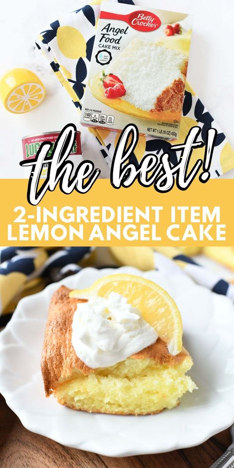 2 Ingredient Item Lemon Angel Food Cake. Low in fat cake! You won’t need eggs, water, oil, or any other ingredients to bake this vibrant, light, & fluffy lemon angel food cake! via @sizzlingeats Angel Food 2 Ingredient Cake, 2 Ingredient Angel Food Cake Mix Recipes, Angel Food Cake Recipes Lemon, Lemon Angel Food Cake Dessert, Two Ingredient Angel Food Cake Recipes, 2 Ingredient Cakes Recipes, Angel Food Lemon Cake, Angel Food Cake Recipes With Pineapple, Two Ingredient Angel Food Cake