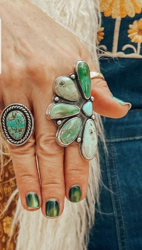 Green Turquoise Jewelry, Rodeo Jewelry, Silversmithing Jewelry, Radiant Ring, Leather Jewels, Handmade Silver Jewellery, Metalsmithing Jewelry, Nail Ring, Southwest Jewelry