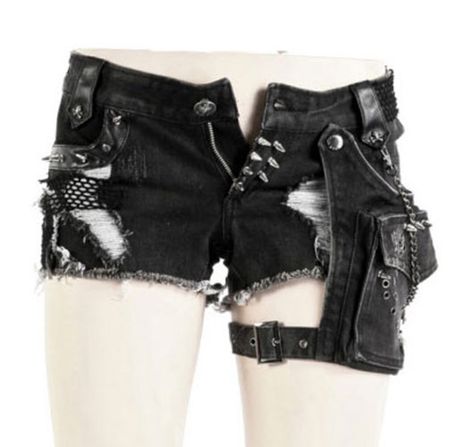 Ropa Punk Rock, Rave Shorts, Punk Style Outfits, Japanese Stuff, Hoop Dance, Mode Punk, Studded Shorts, Dance Clothes, Punk Rave