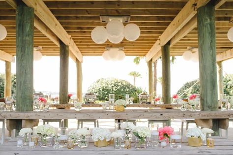 CHARLESTON WEDDINGS - Pelican Watch Shelter wedding on Folly Beach by Priscilla Thomas Photography, A Southern Ceremony and Wild Orchid Custom Floral Design Pavillion Wedding, Charleston South Carolina Wedding, Wedding Venue Locations, Beach Wedding Reception, Pavilion Wedding, Lowcountry Wedding, Wedding Beach Ceremony, Folly Beach, Beach Ceremony