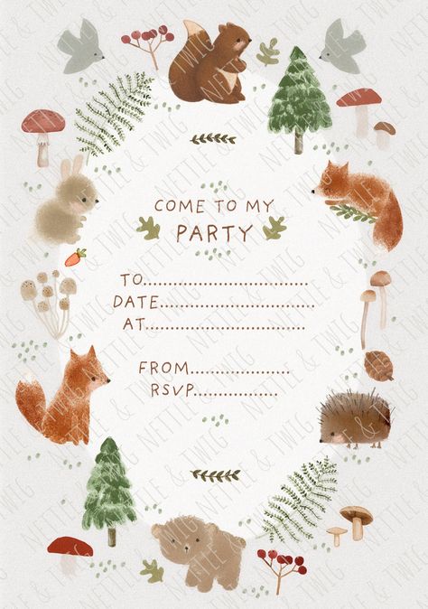 Winter Woodland Birthday Party, Winter Woodland Birthday, Woodland Creatures Birthday, Woodland Creatures Party, Animal Invitation, Enchanted Forest Baby Shower, Woodland Invitation Birthday, Woodland Stickers, Woodland Party Theme