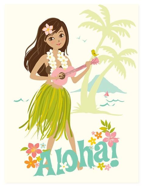 Hawaii Hula, Hawaii Wall Art, Aloha Friday, Surfer Magazine, Nursery Art Girl, Girl Illustration, Good Things Take Time, Hula Girl, Girls Illustration