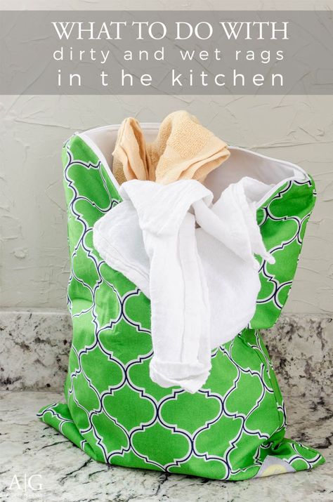 Do you need a place to keep all your damp towels and rags until laundry day? A wet bag normally used for diapers is the perfect solution.  |  www.andersonandgrant.com Dirty Towel Storage, Cleaning Rag Storage, Dish Towel Storage, Kitchen Towels Storage, Kitchen Rags, Wet Kitchen, Cozy Cottage Kitchen, Restaurant Cleaning, Cloth Paper Towels