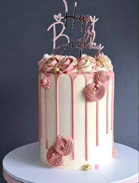 Pink Tall Cake Birthday, Simple Tall Cake Design, Tall Cake Designs, Pink Round Cake, Birthday Cake Wishes, Birthday Cake For Women Simple, Cakes Happy Birthday, Golden Birthday Cakes, Cake Design Tutorial