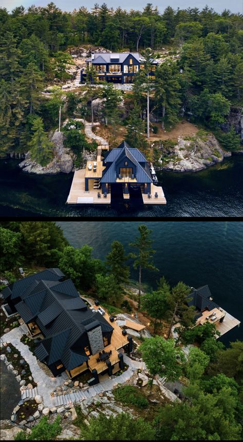 Mansion On A Lake, Huge Lake House, Fancy Lake House, Lake House Luxury, Khoury Vogt Architects, Modern Lake House Interior Design, River Front Homes, House On River, Mountain Lake Home