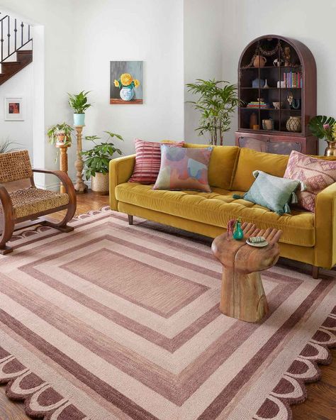 Girly Craft Room, Boho Modern Living Room, Living Room Rug Ideas, Room Rug Ideas, Blush Rug, Ocean Rug, Justina Blakeney, Hand Hooked Rugs, Hooked Wool