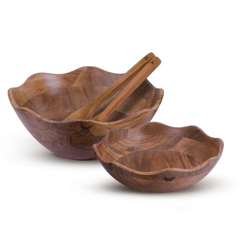 PRICES MAY VARY. WHAT'S IN THE BOX: Melvvi's wooden salad bowl set is the 4 piece combo of 1 large mixing bowl 1, medium serving bowl(serves 1-2 person) and a set of two salad servers for mixing purposes, making it a complete kitchenware set for your kitchen and dining. Perfect for sharing meals with friends and family - great for serving salads, pasta or snacks HIGH QUALITY ACACIA WOOD: This bowl cum server set is made up of premium acacia wood making it durable, resistant to wear & tear and su