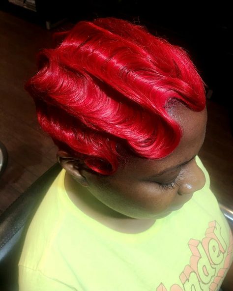 Red Finger Waves, Finger Waves Wedding, Waves Wedding Hair, Short Hair Black, Finger Waves, Wedding Hair, Red Hair, Black Hair, Wedding Hairstyles