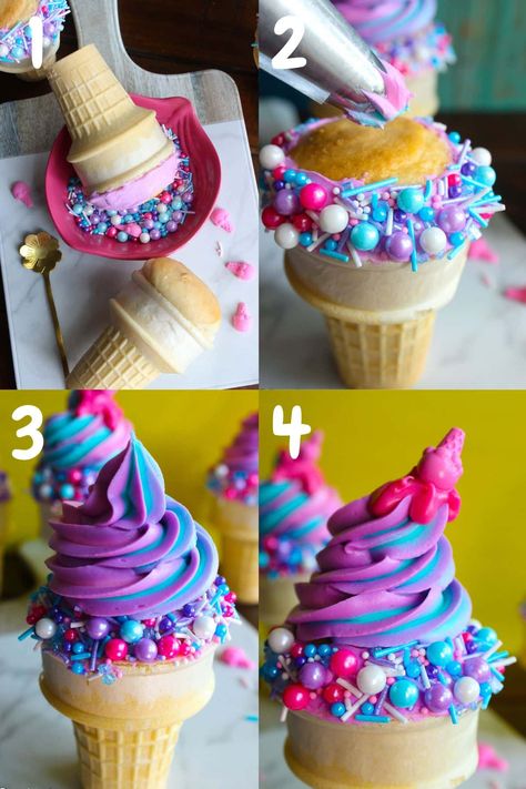 Ice Cream Cone Cupcakes - Greedy Eats Cupcake In Cone, Ice Cream Shaped Cupcakes, Cupcake Cone, Ice Cream Cone Cupcake, Cone Cakes, Dipped Ice Cream Cones, Cupcake Ice Cream Cones, Cone Cupcakes, Ice Cream Cone Cupcakes