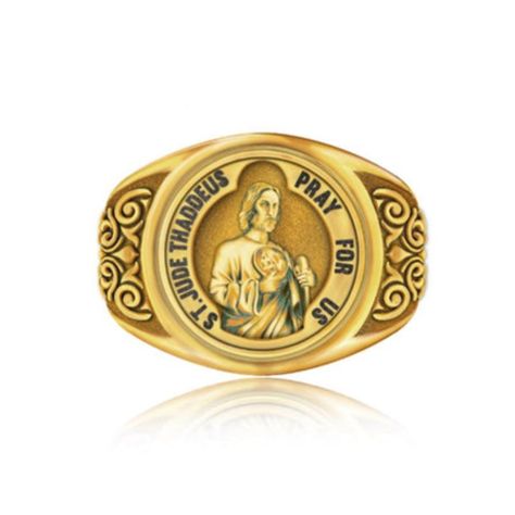 This San Judas Ring is embellished with an intricately crafted Saint Jude, The figure of St. Jude is the centerpiece of this ring with a polished frame and satin finished the background for a beautiful and elegant design. San Judas Ring, Meaningful Rings, Jewelry 2022, Saint Jude, Blood Diamond, St Jude, Pray For Us, Patron Saints, Ring Band