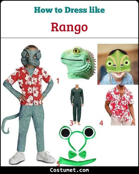 Rango Costume for Cosplay & Halloween 2023 Rango Halloween Costume, Rango Costumes, Rango Costume, 00s Childhood, Green Pajama Set, Red Hawaiian Shirt, Face Profile, Western Film, Isla Fisher