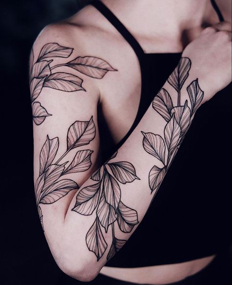 Vine Wrap Sleeve Tattoo, Botanical Tattoo Design, Arm Wrap Tattoo, Leaf Sleeve, American Traditional Tattoo Ideas, Traditional Tattoo Ideas, Wrap Tattoo, Torso Tattoos, Vine Tattoos