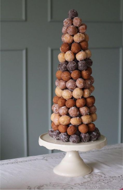 Birthday Cake Planning | A Cup of Jo                                                                                                                                                     More Donut Wedding Cake, Donut Tower, Doughnut Holes, Wedding Donuts, Breakfast Party, Doughnut Cake, Donut Holes, Birthday Brunch, Donut Party