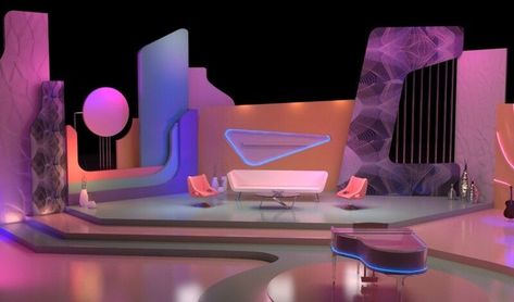 Y2k Set Design, Tv Studio Set Design Ideas, Tv Studio Set Design, Administrative Design, Tv Studio Design, Set Design Studio, Studio Set Design, Small Tv, Stage Ideas