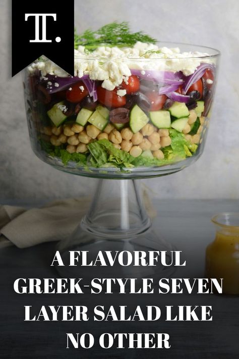 Seven Layer Salad Recipe, Layer Salad, Christmas Brunch Recipes, Seven Layer Salad, Layered Salad Recipes, Braised Chicken Thighs, Olive Salad, Indulgent Food, Greek Salad Recipes