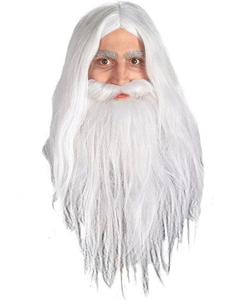 Bearded Men Costumes, Lord Of The Rings Gandalf, Beard Wig, Hobbit Costume, White Halloween Costumes, Gandalf The White, Wizard Costume, Long White Hair, Grey Wig