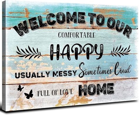 Amazon.com: Welcome Signs Canvas Wall Art Farmhouse Rustic Turquoise Family Quotes Pictures Prints Painting Artwork Home Decorations for Front Door Living Room Teal Welcome to Our Home Signs Wall Decor 24x36 Inch: Posters & Prints Porch Wall Decor, Living Room Turquoise, Modern Farmhouse Wall Decor, Welcome Home Signs, Wall Art Farmhouse, Quote Artwork, Creative Wall Art, Porch Wall, Painted Front Doors