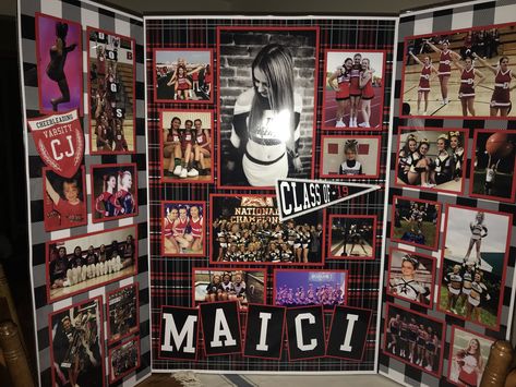 Senior cheer board Senior Trifold Board Ideas Cheer, Senior Night Trifold Board, Senior Night Posters Cheerleading, Senior Poster Board Ideas, Senior Boards, Trifold Board, Poster Board Ideas, Senior Table, Senior Poster