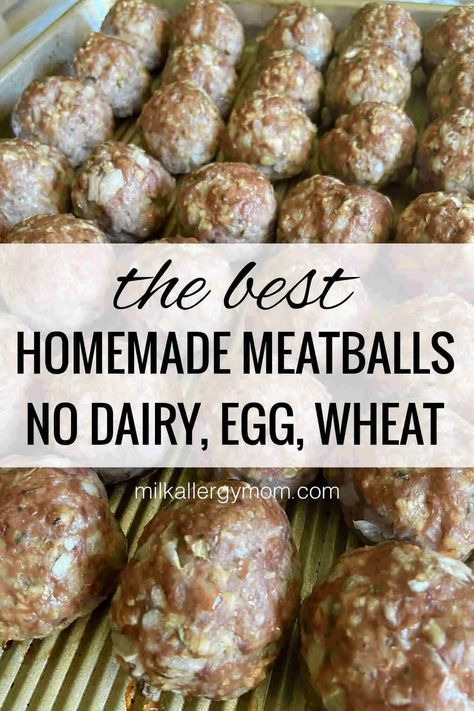 BEST Meatballs - No Milk Egg or Wheat | Milk Allergy Mom Recipe Dairy Free Meatballs, Egg Free Meatballs, Milk Allergy Mom, Bbq Appetizers, Gluten Free Meatballs, Keto Kitchen, Allergen Free Recipes, Best Meatballs, Milk Allergy