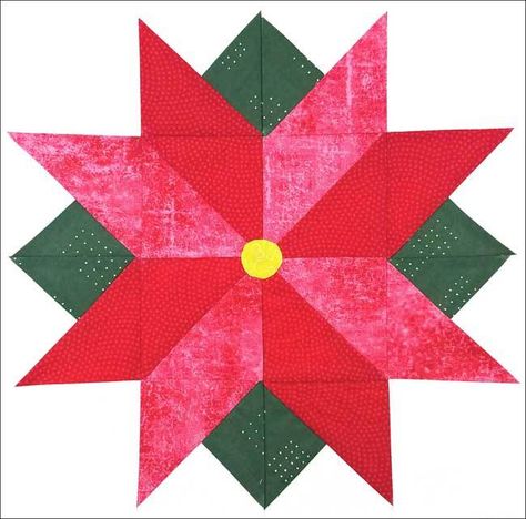 I Wish You a Merry Quilt-A-Long: Block 7 - SandyStar Designs Jen Daly Poinsettia Block, Christmas Star Block Pattern, Wreath Quilt Block Free Pattern, Holly Quilt Block, Poinsettia Quilt Block Patterns, Poinsettia Quilt Block, Christmas Present Quilt Block Pattern, April Adams, Poinsettia Quilt