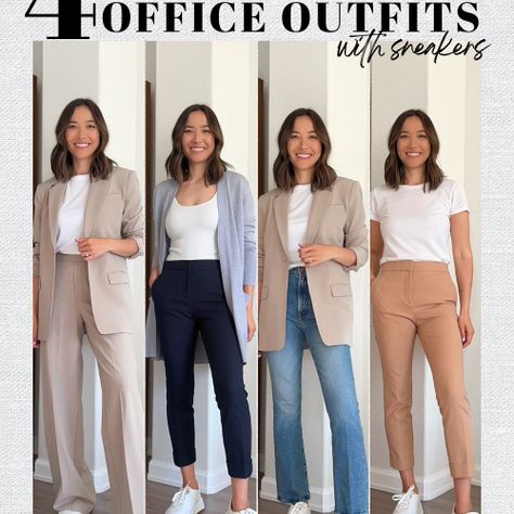 Office Outfits Sneakers, Office Outfits With Sneakers, Business Casual Sneakers, Life With Jazz, Spring Office Outfits, Sneakers Outfit Work, Conference Outfit, White Sneakers Outfit, Outfits With Sneakers