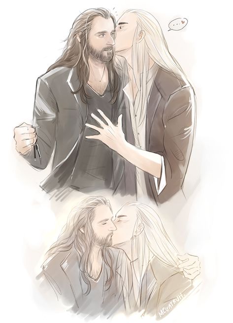 megatruh:thorinduil - modern au<-------OMG! This fantasy fanart.... Ur imagination never stops! U awesome freaks! I really really love it...and hate it a bit ❤️ Thranduil X Thorin, Thorin X Thranduil, Thorin Thranduil, Jon Snow Art, Legolas And Aragorn, The Hobbit Thranduil, Fantasy Fanart, Mirkwood Elves, Elven Queen