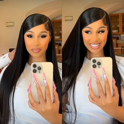 Cardi B Swoop Hairstyle, Cardi B Makeup, Cardi B Hair, Cardi B Hairstyles, Braid Videos, Hair Braid Videos, Hair Braid, Long Black Hair, Dark Skin Makeup