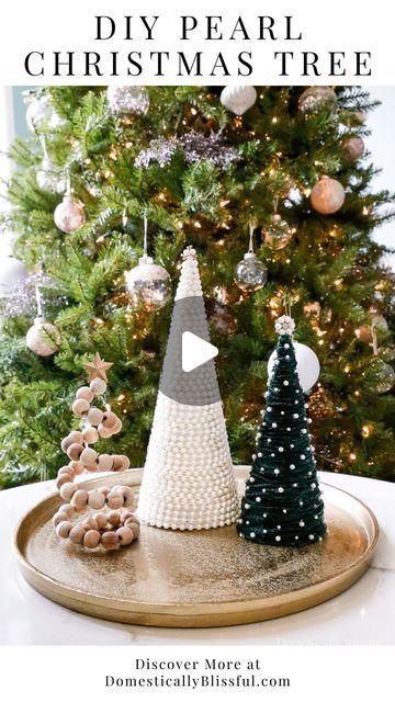 Christmas Tree Pine Cones, Pearl Christmas Tree, Yarn Christmas Tree, Christmas Tutorial, Pearl Christmas, Christmas Posts, Yarn Trees, Tree Projects, Christmas Goose