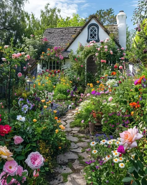 House With Flower Garden, Cottage Garden Design, Garden Yard Ideas, Cute House, Garden Stuff, Garden Lovers, Pretty House, English Garden, Lawn And Garden