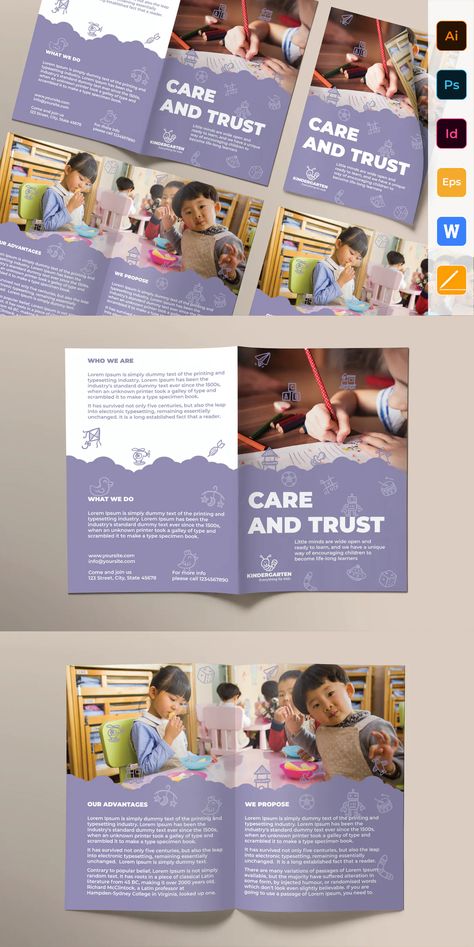 School Brochure, Trifold Brochure, Brochure Design Template, Print Templates, Brochure Design, Primary School, Brochure Template, Kindergarten, Marketing