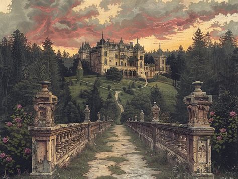 Painting Landscape Aesthetic, Landscape Aesthetic, Art Painting Landscape, Rennaissance Art, Fantasy Castle, Fantasy Places, Fairytale Art, A Castle, Painting Landscape