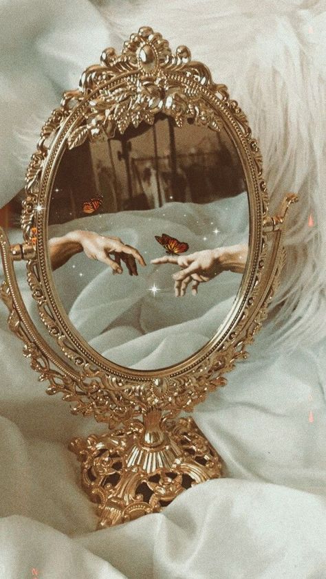 Mirror Of Erised Aesthetic, Victorian Mirror Aesthetic, Freyacore Aesthetic, Gossamer Aesthetic, Hermit Aesthetic, Stained Mirror, Mirror Of Erised, Dreamy Artwork, Mirror Reflection