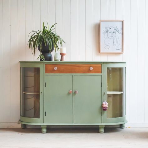 Green Entertainment Unit, Green Chalk Paint Furniture, Sage Green Chalk Paint, Attic Furniture, Green Entryway, Green Chalk Paint, Aubusson Blue, Painted Closet, Chalk Paint Furniture Diy