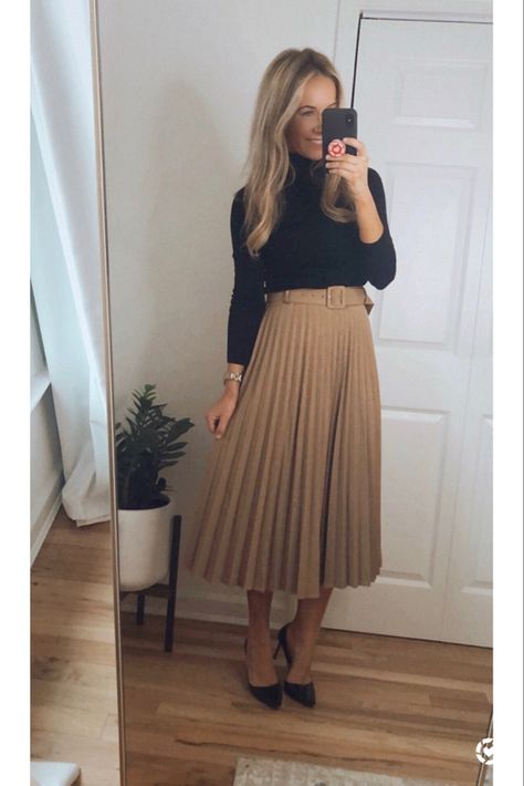 Click the photo to shop this look! ❤️ Pleated skirt outfit winter workwear #workoutfit #workwear #winterworkwear Fall Skirt Work Outfits, Winter Fashion Outfits Long Skirt, Winter Sweater And Skirt Outfit, Pleated Skirt Outfit Ideas Classy, Classy Pleated Skirt Outfit, Pleated Skirt Business Outfit, Pleated Skirt Long Outfit, Graduation Outfit Ideas University Winter, Trendy Business Casual Outfits For Women Plus Size