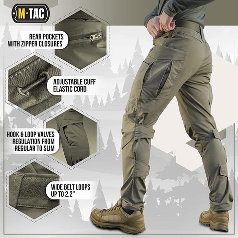 M-Tac Conquistador Flex Tactical Pants - Military Men's Cargo Pants with Pockets (Olive Dark, W30 / L32) at Amazon Men’s Clothing store Aesthetic Cargo Pants, Cargo Pants Aesthetic, Military Style Man, Cargo Pants Army, Cargo Pants With Pockets, Tactical Fashion, Mens Tactical Pants, Ripstop Pants, Men's Cargo Pants