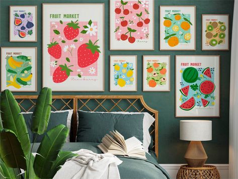 Strawberry Dining Room, Fruit Theme Kitchen Decor, Fruit Kitchen Decor Themes, Fruit Home Decor, Fruity Bathroom, Fruit Mood Board, Fruit Themed Kitchen, Strawberry Poster, Lemon Food