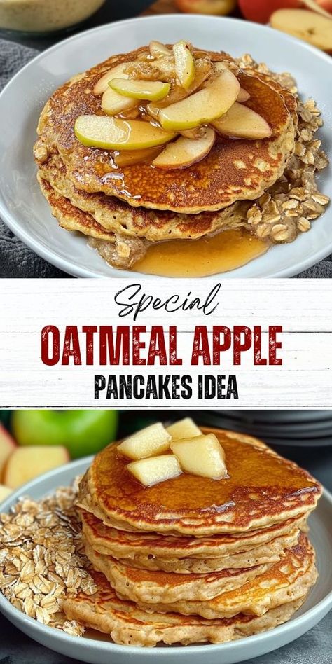 Oatmeal Apple Pancakes Ingredients 2 cups (200 grams) oatmeal (use rolled oats) 1 egg 1/2 teaspoon vanillin (or vanilla extract) A pinch of salt 3 tablespoons sweetener (such as erythritol, honey, or maple syrup) 3 tablespoons (45 ml) oil (vegetable or coconut oil) 200 ml (3/4 cup + 1 tablespoon) milk (dairy or plant-based) #Pancake #AppleOatmeal Apple Cinnamon Oatmeal Pancakes, Oatmeal Apple Pancakes, Apple Oat Pancakes, Apple Oatmeal Pancakes, Healthy Apple Desserts, Oatmeal Apple, Healthy Pancakes, Apple Cinnamon Oatmeal, Milk Dairy