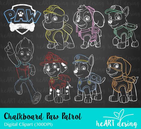 Birthday Chalkboard Art, Paw Patrol Clipart, Chalkboard Clipart, Spring Chalkboard, Chalk Design, Chalk Wall, Paw Heart, Chalkboard Designs, Paw Patrol Party