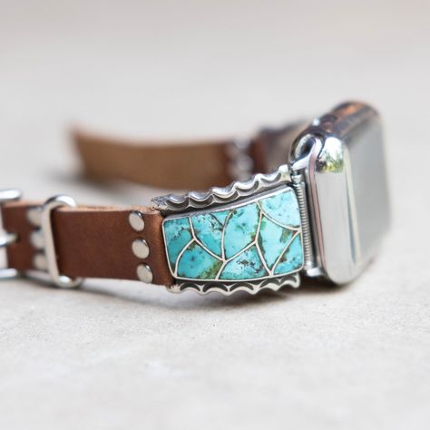 Turquoise and Silver Vintage Native American Watch Band for the Apple Watch Women and Mens 38mm 42mm and Fitbit Turquoise Apple Watch Band, Apple Watch Women, Watch Bands Women, Turquoise Watch Band, Turquoise Watch, Scrimshaw Art, Apple Watch Bands Women, Beautiful Baubles, Apple Watch Bands Leather