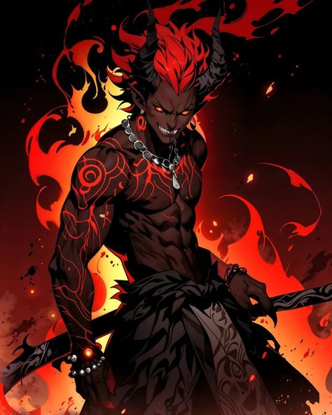 Meet Zarathor, the embodiment of dark power and cunning. With skin as black as the void and adorned with glowing red sigils of ancient power, Zarathor is a demon feared in every realm. His fiery red mane and sharp horns are symbols of his ferocity, while his eyes burn with the intensity of a thousand hellfires. The swirling patterns across his body are not mere decorations, but ancient runes that pulse with malevolent energy, ready to unleash destruction. Clad in a robe that mirrors the chaos... Demon Sigils, Red Demon, Ancient Runes, Dark Power, Mythical Beast, Demon Art, The Void, Dark Lord, Superhero Design