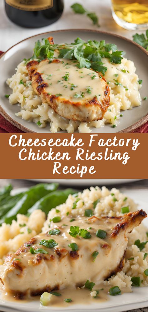 Cheesecake Factory Chicken Riesling Recipe | Cheff Recipes Chicken Riesling, Cheesecake Factory Chicken, Chicken Madeira, Best Chicken Dishes, Riesling Wine, Unique Dishes, The Cheesecake Factory, Classic French Dishes, Perfect Chicken