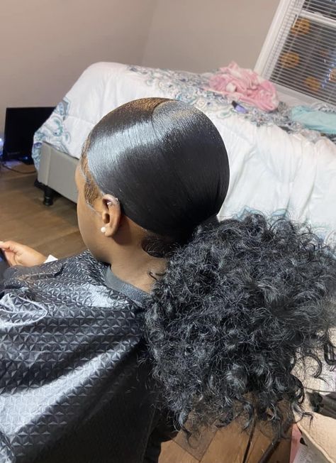 Slick Back Puffy Ponytail Weave, Curly Puffy Ponytail, High Puff Ponytail Weave, Puffy Ponytail Hairstyles Black Women, Genie Ponytail Weave, Slick Ponytail, Natural Hair Bun Styles, Weave Ponytail Hairstyles, Braided Hairstyles For Black Women Cornrows